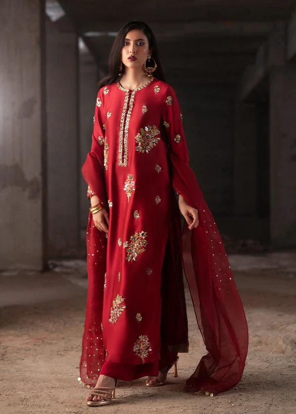 Souchaj Raw Silk Hand Embellished 3 Piece Dress - J0470